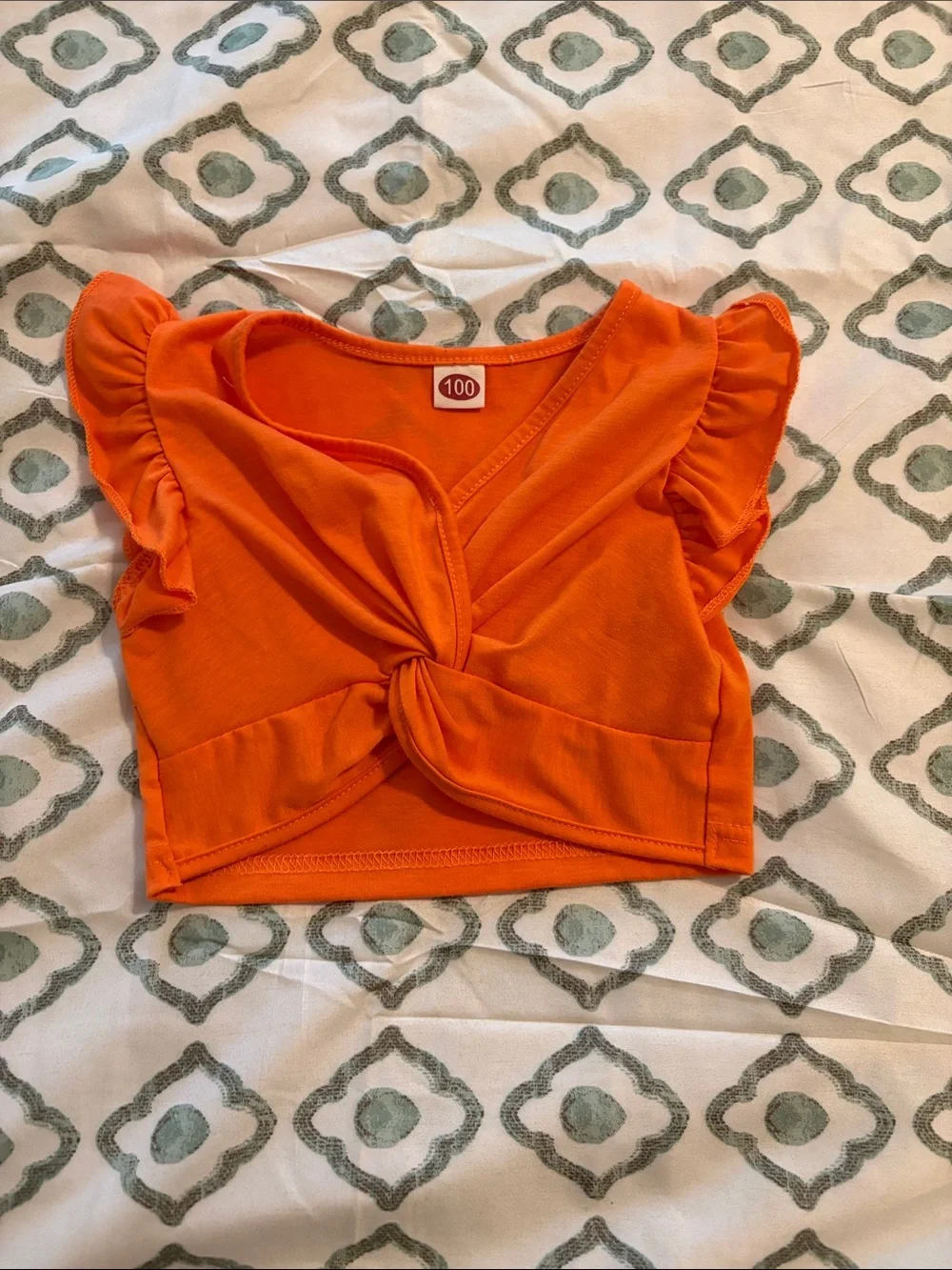 Girls Toddler High-Waist Floral Shorts with Orange Crop Top